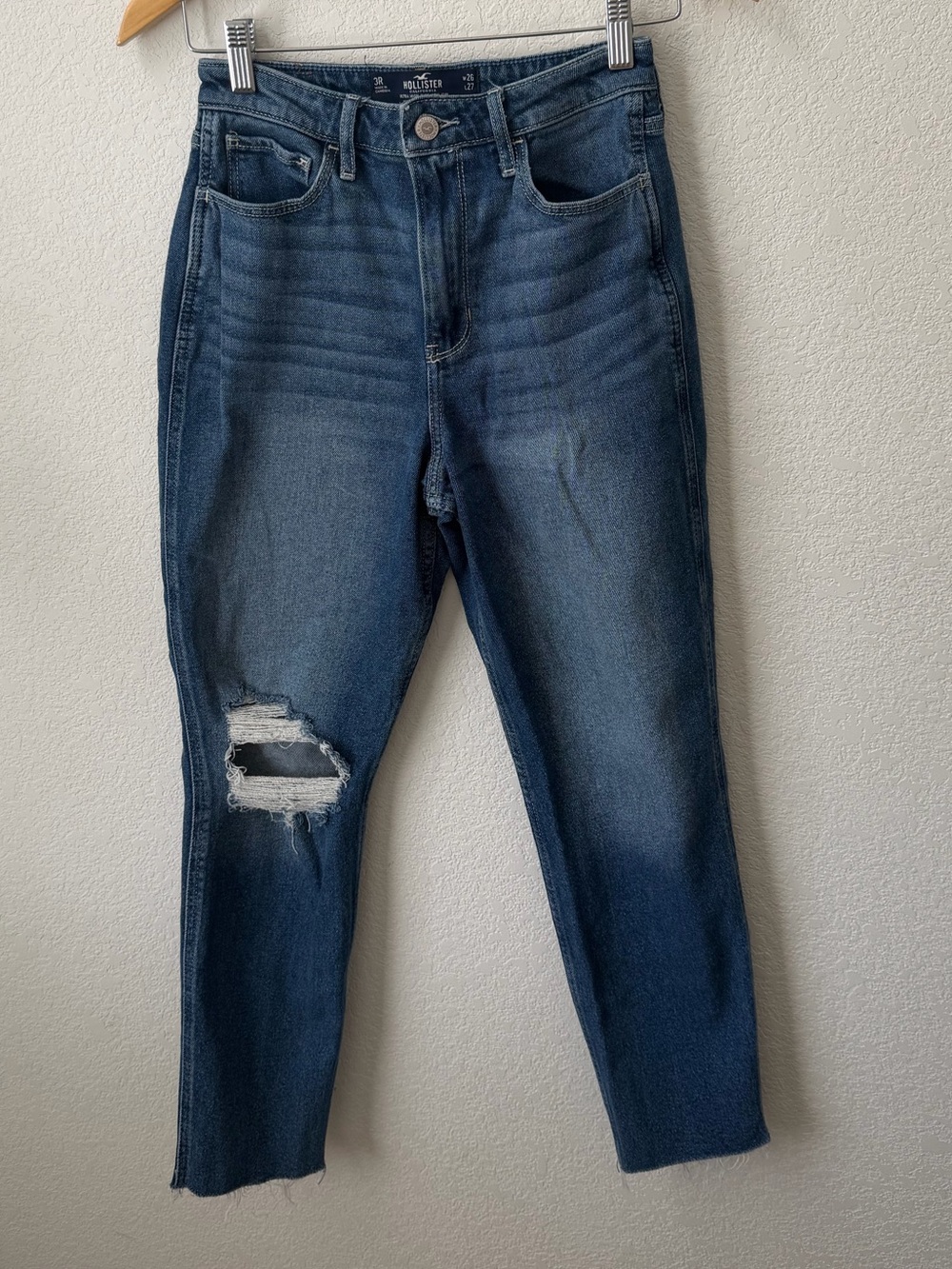 Hollister Dark Blue High-Rise Distressed Jeans